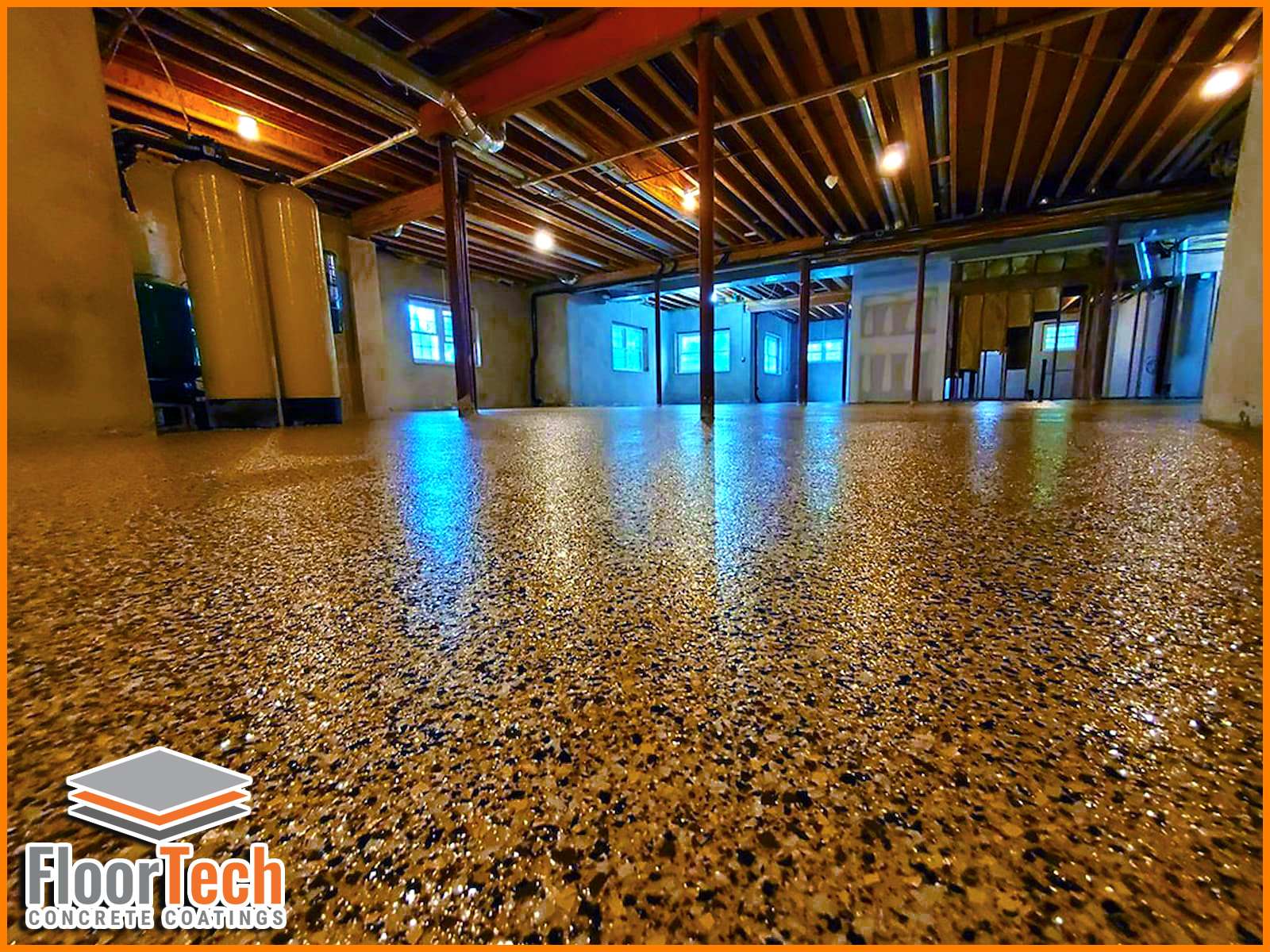 X-Large Basement Floor with Fresh Concrete Coating