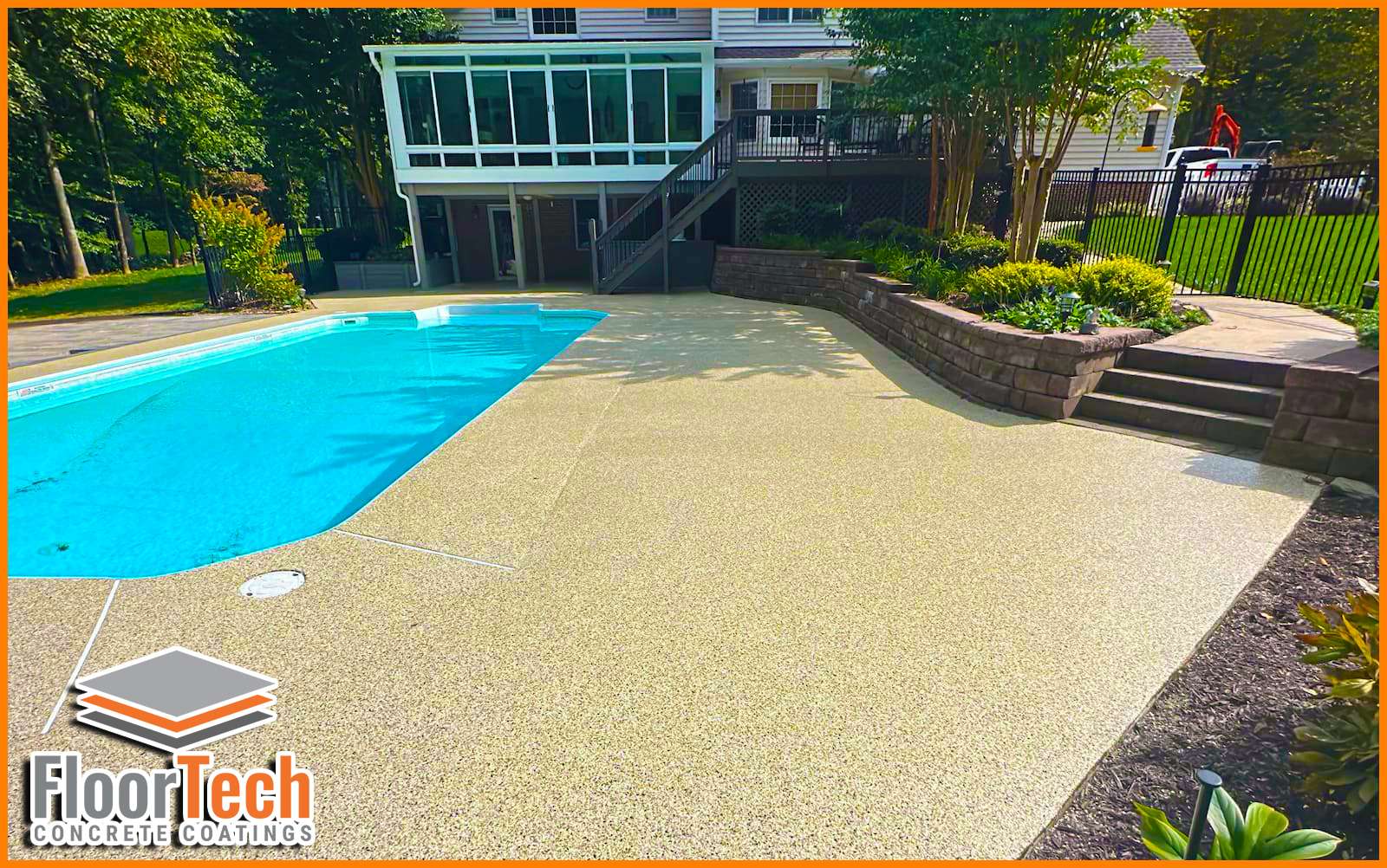Residential Home with Coated backyard Pool Deck