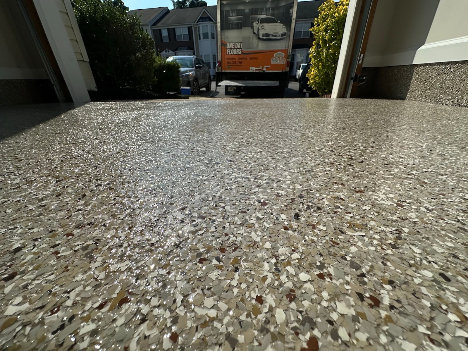 concrete coating applied to garage floor