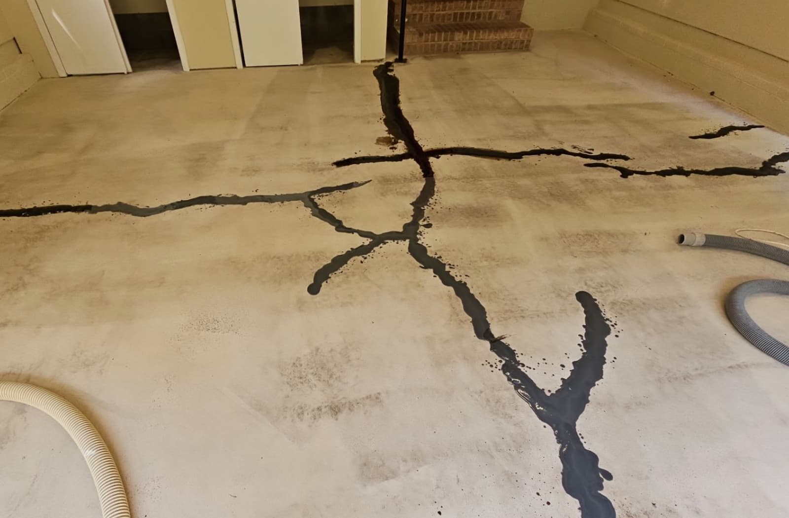 fixed concrete floor in garage before concrete coating is applied