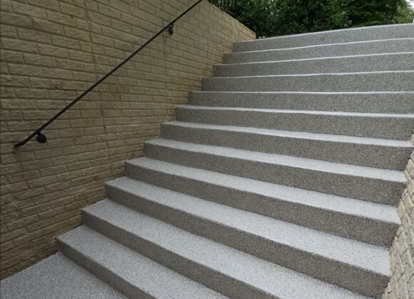 freshly coated concrete stairs