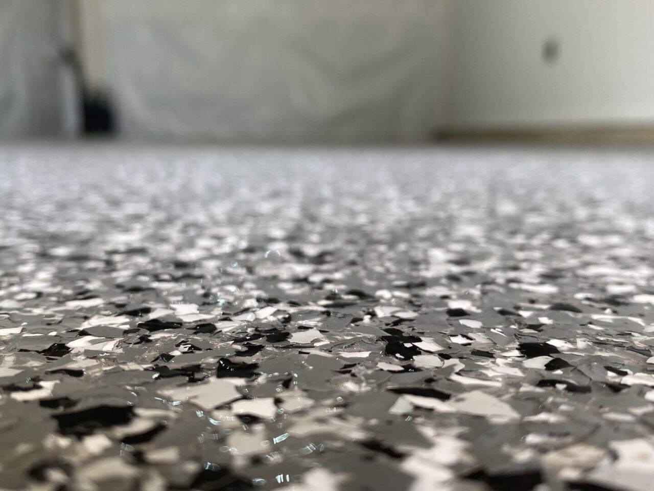 domino flake epoxy garage floor coating close up