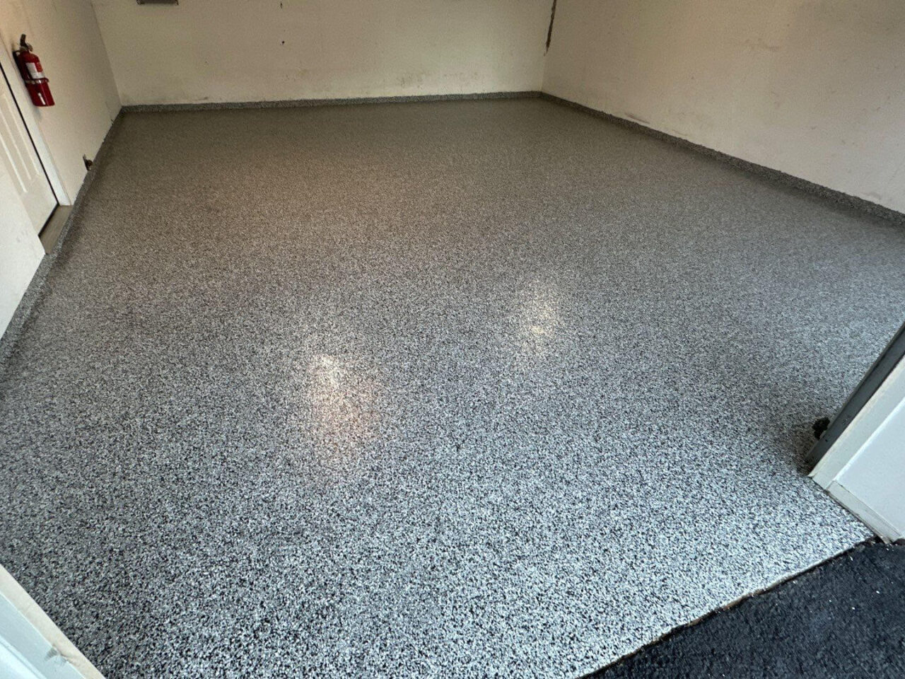 domino flake garage floor epoxy in west Springfield home outside